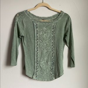 Free People Quarter Length Sleeve Lace Blouse